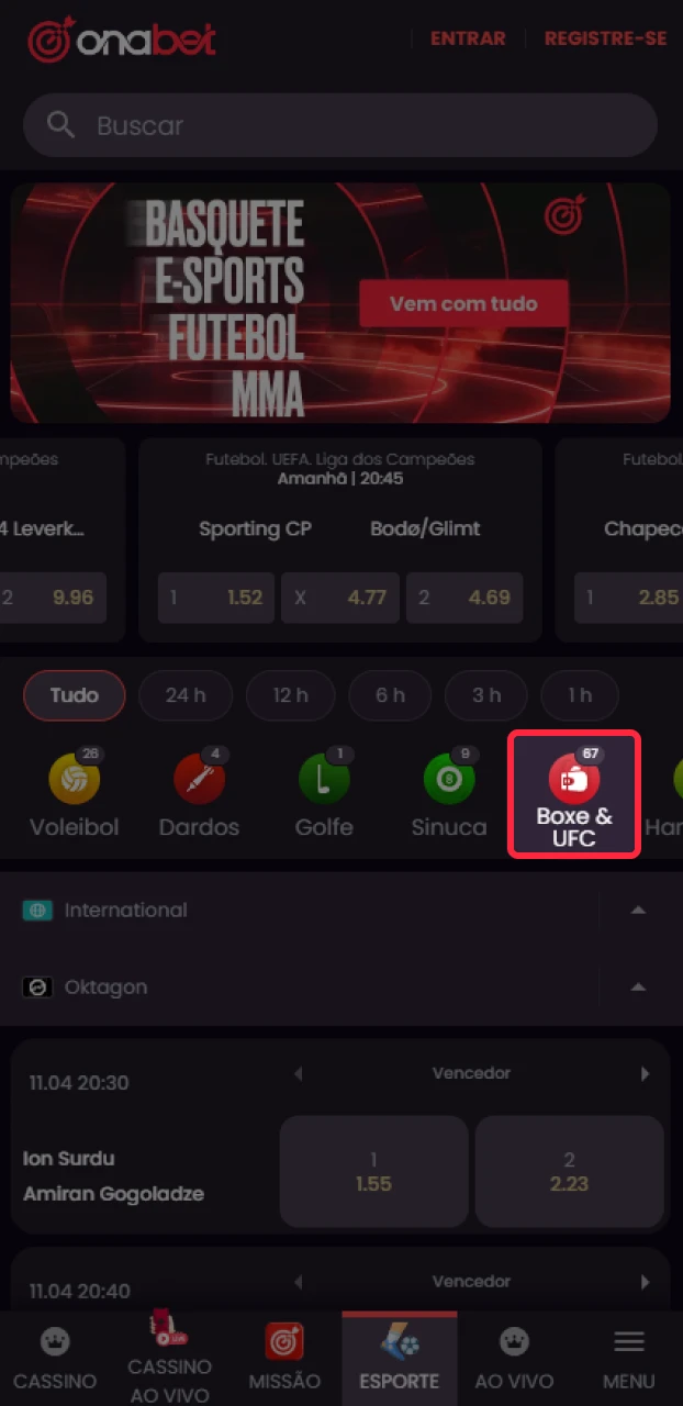 Encontre o MMA na área de esportes da Onabet.