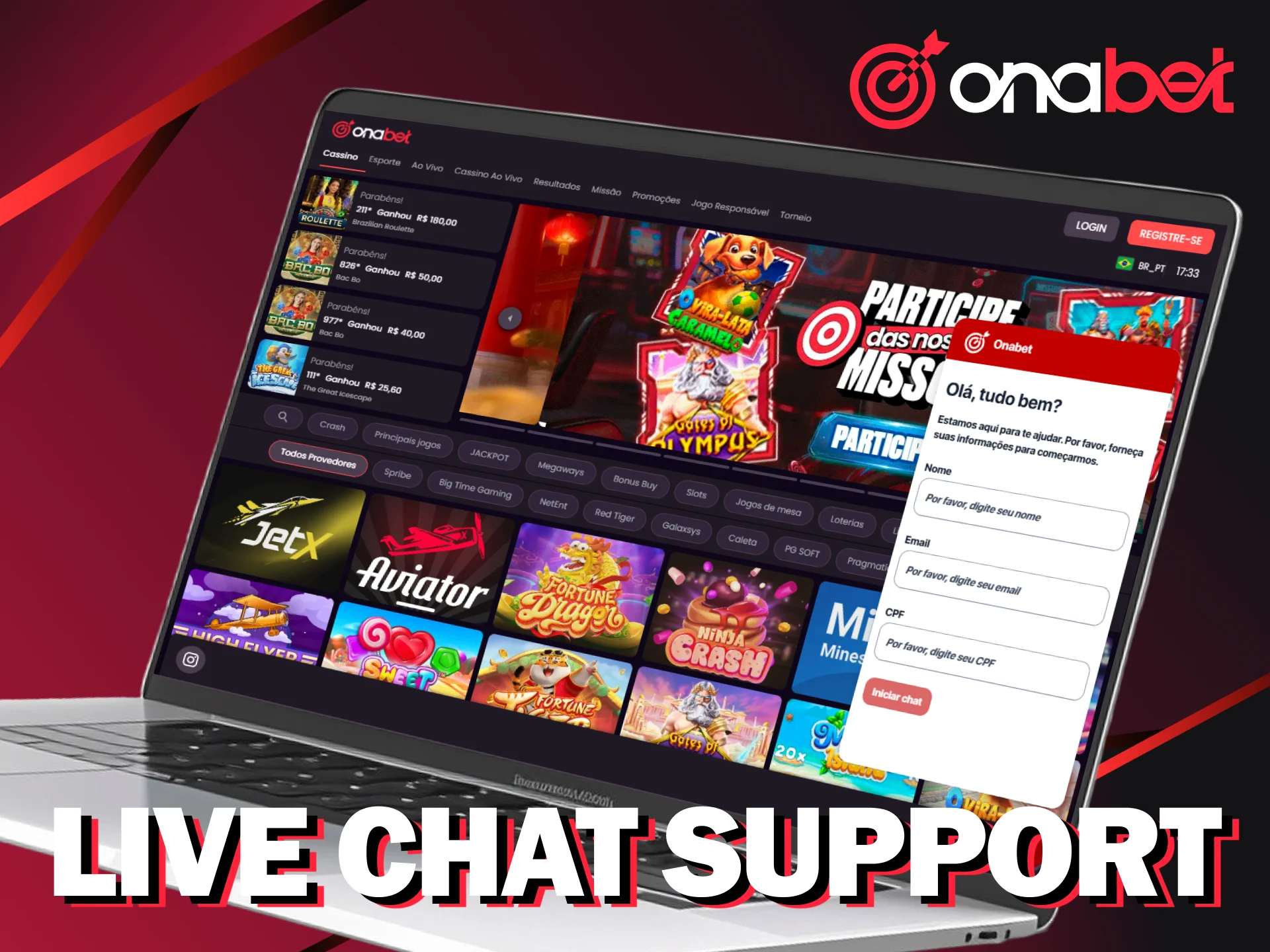 Utilize o chat ao vivo para resolver problemas rapidamente no suporte Onabet.