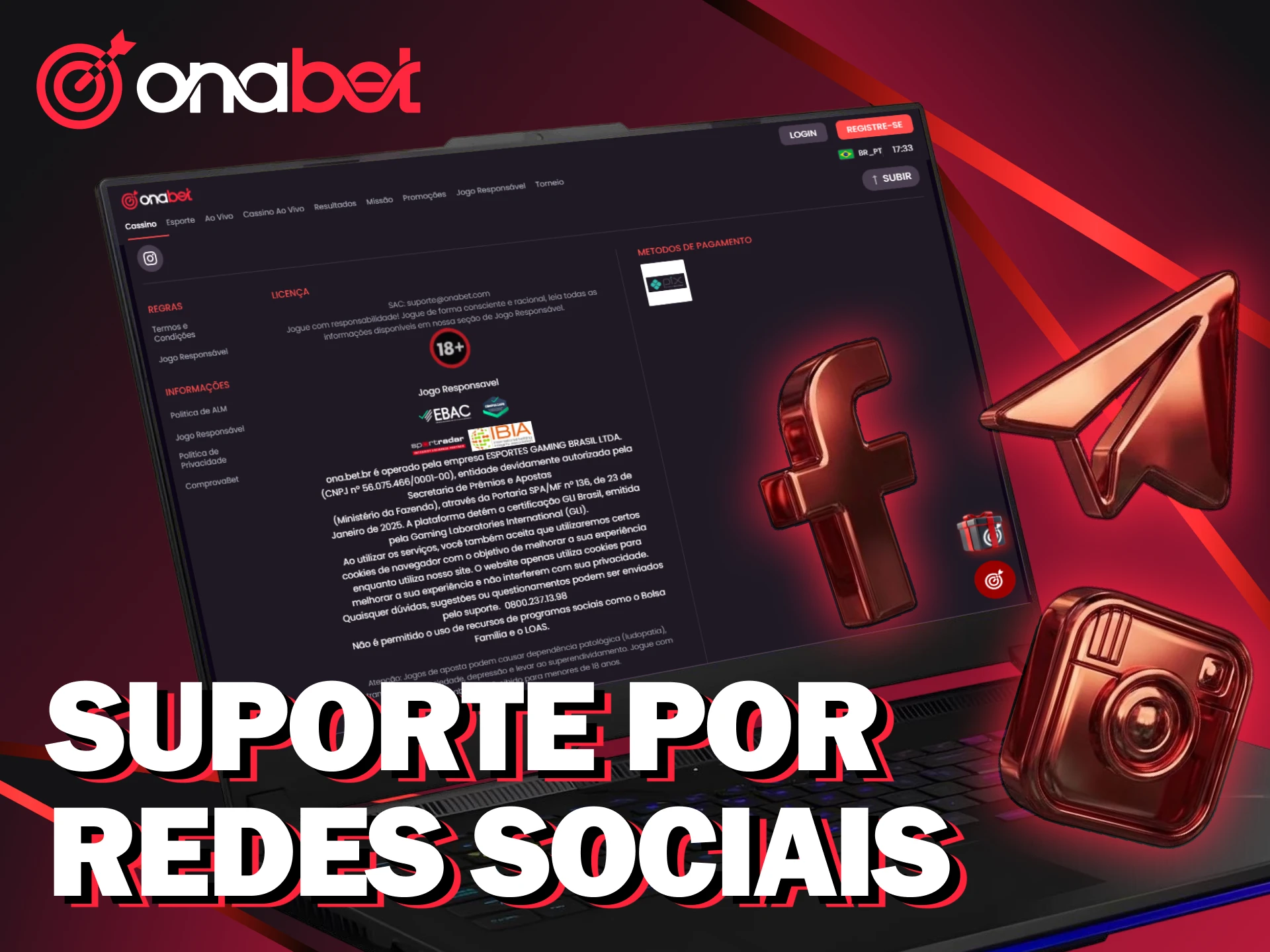 Receba auxílio rápido pelas redes sociais oficiais do suporte Onabet.