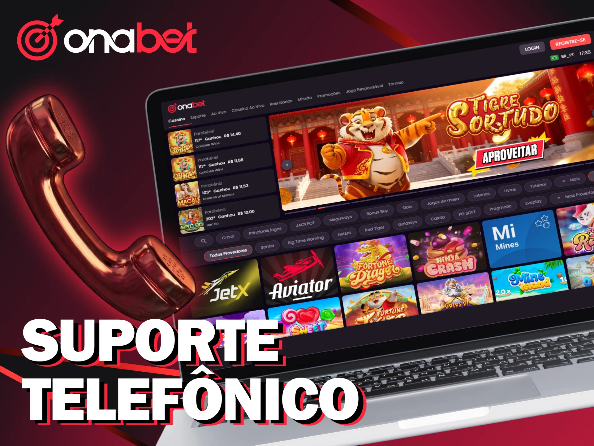 Acesse a central de ajuda e o suporte por telefone da Onabet Brasil.