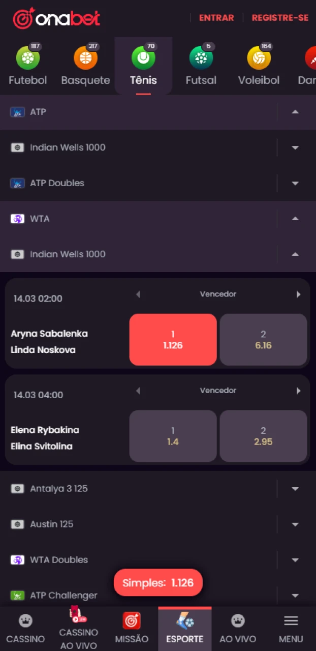 Avalie as odds e selecione o mercado favorito na Onabet.