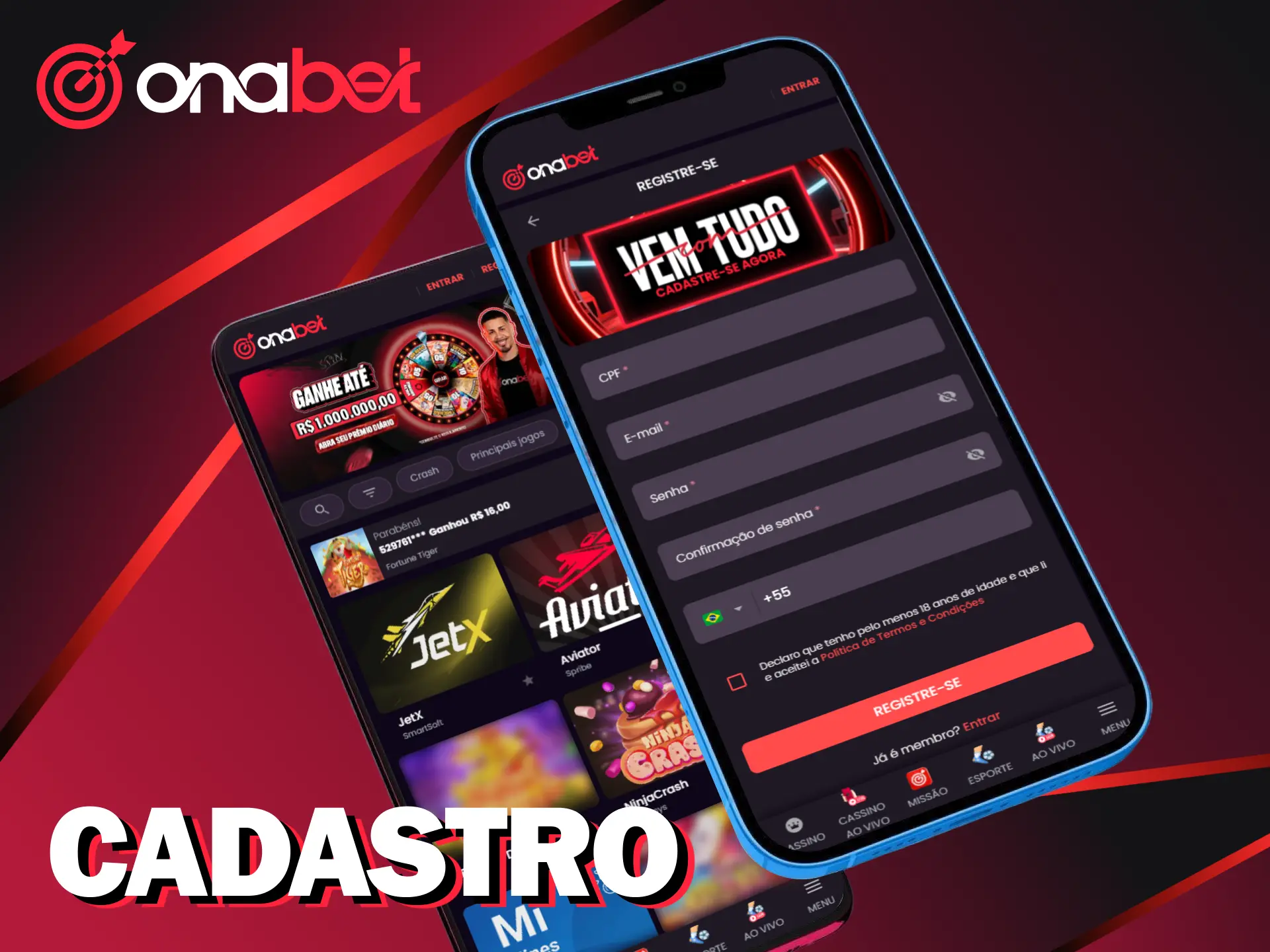 Faça seu cadastro pelo app Onabet para começar a ganhar.