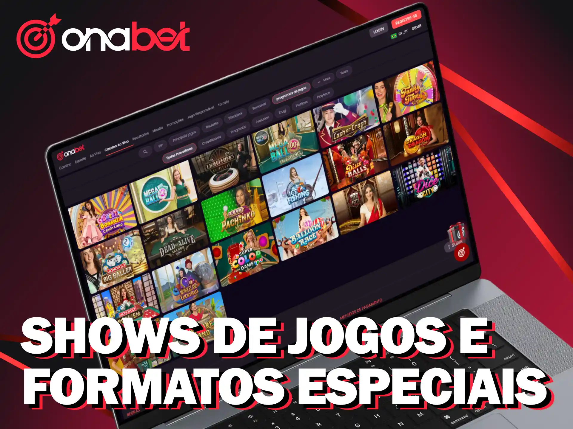 Ganhe muito dinheiro nos shows de jogos e formatos do cassino ao vivo Onabet oficial.