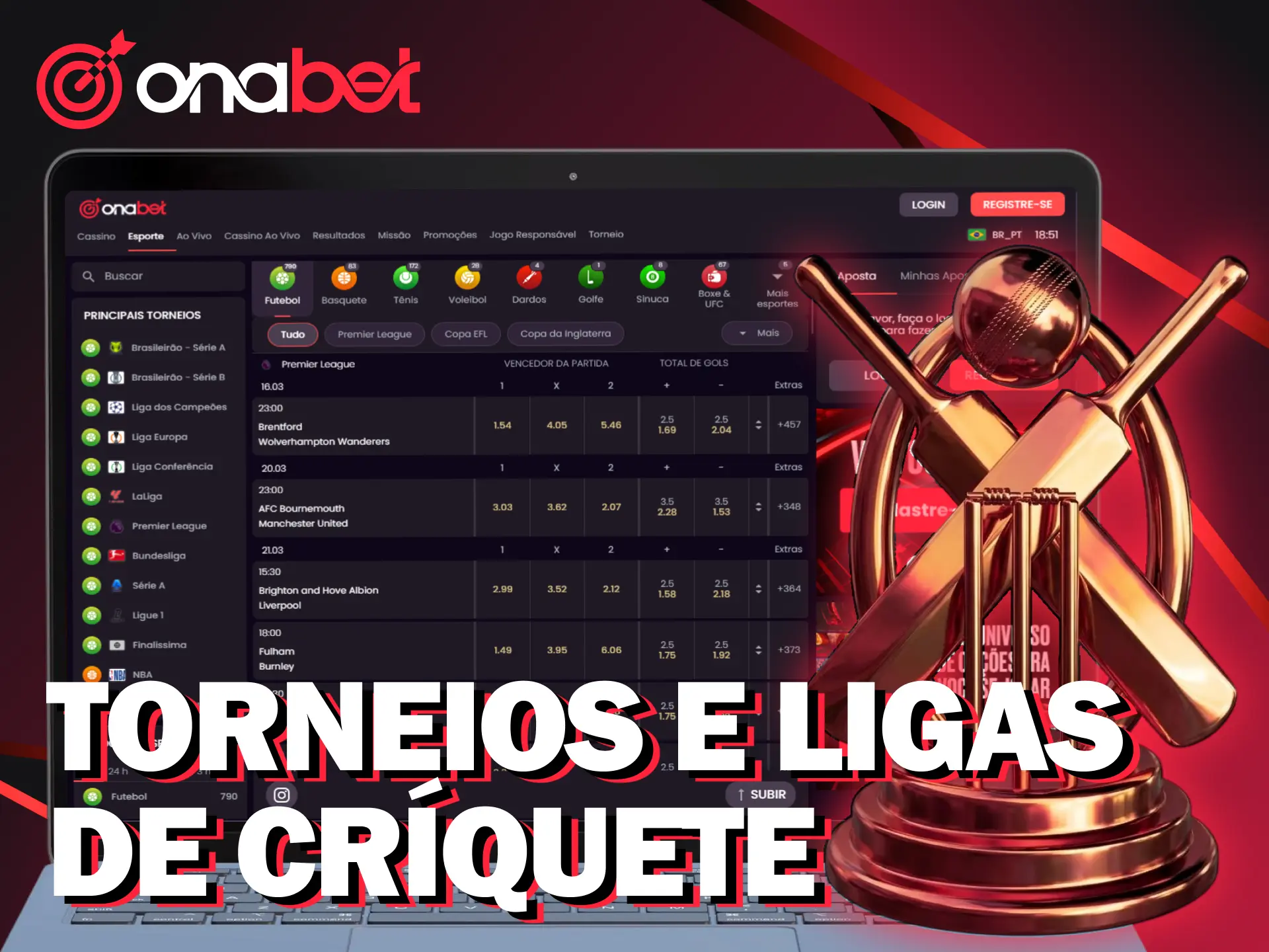 Fique por dentro dos torneios mundiais disponíveis para apostas em críquete na Onabet.