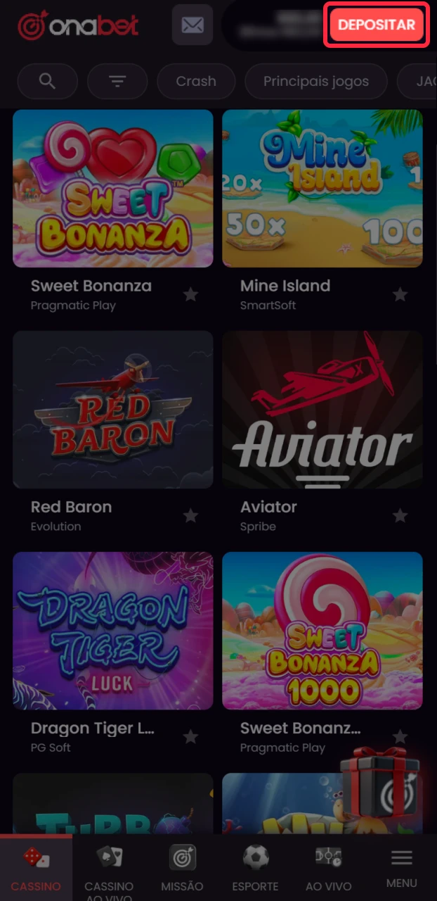 Abra a área financeira para gerenciar o seu depósito na Onabet.