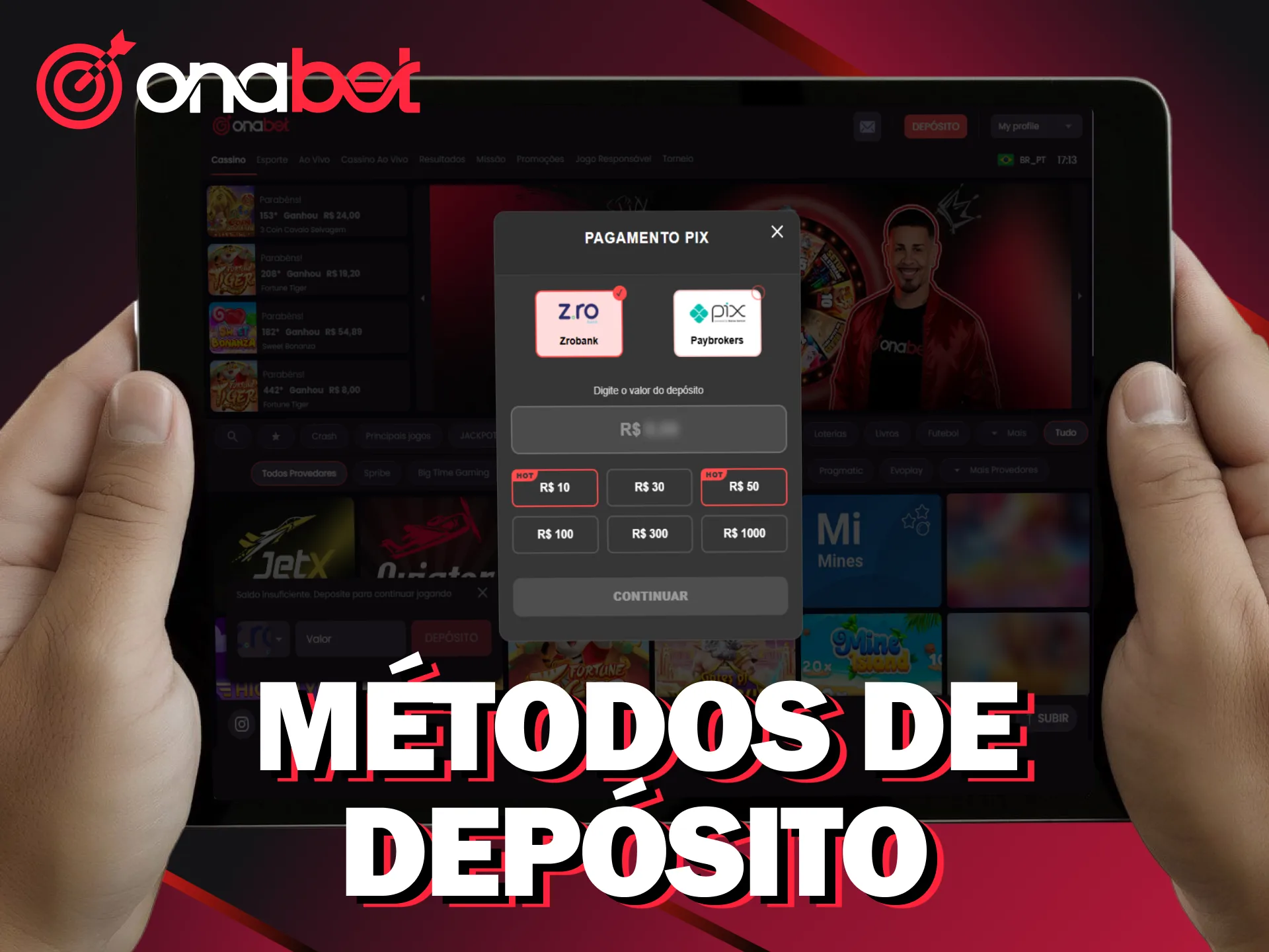 Escolha entre os métodos populares para realizar seu depósito na Onabet.
