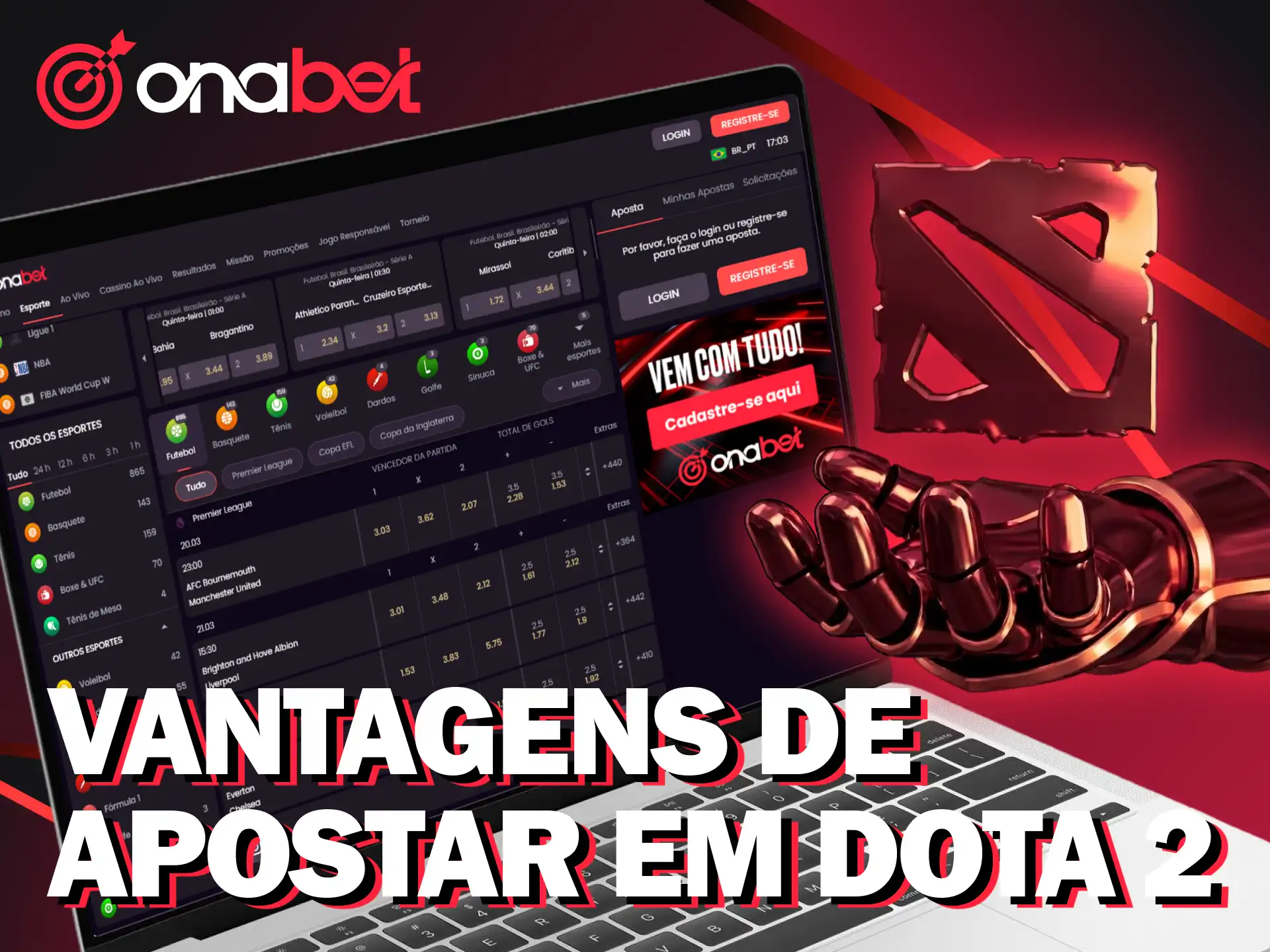Aproveite as vantagens de escolher a Onabet Brasil para apostar em Dota 2.