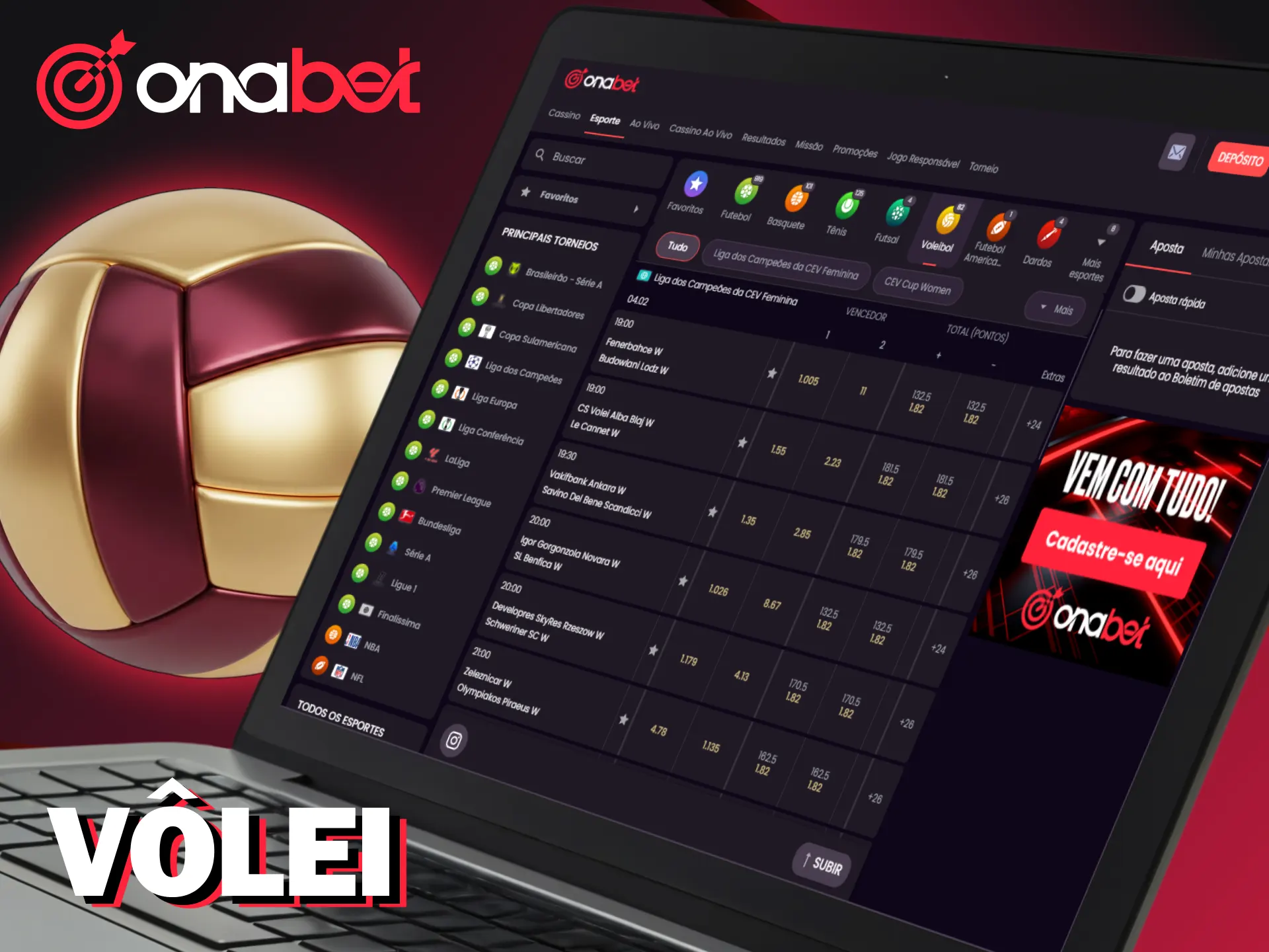 Realize apostas esportivas em partidas de vôlei na Onabet.
