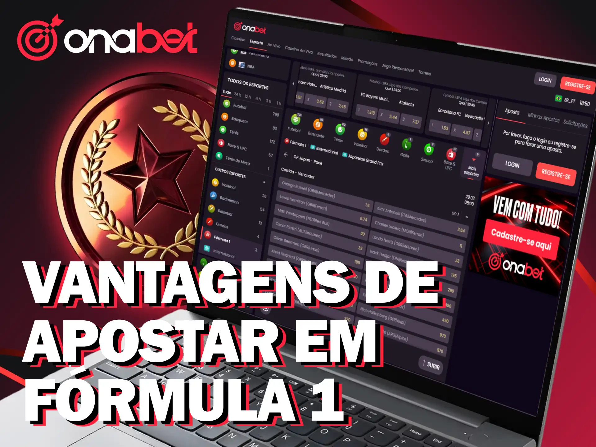 Aproveite a velocidade e a segurança da Onabet ao fazer apostas em Fórmula 1.