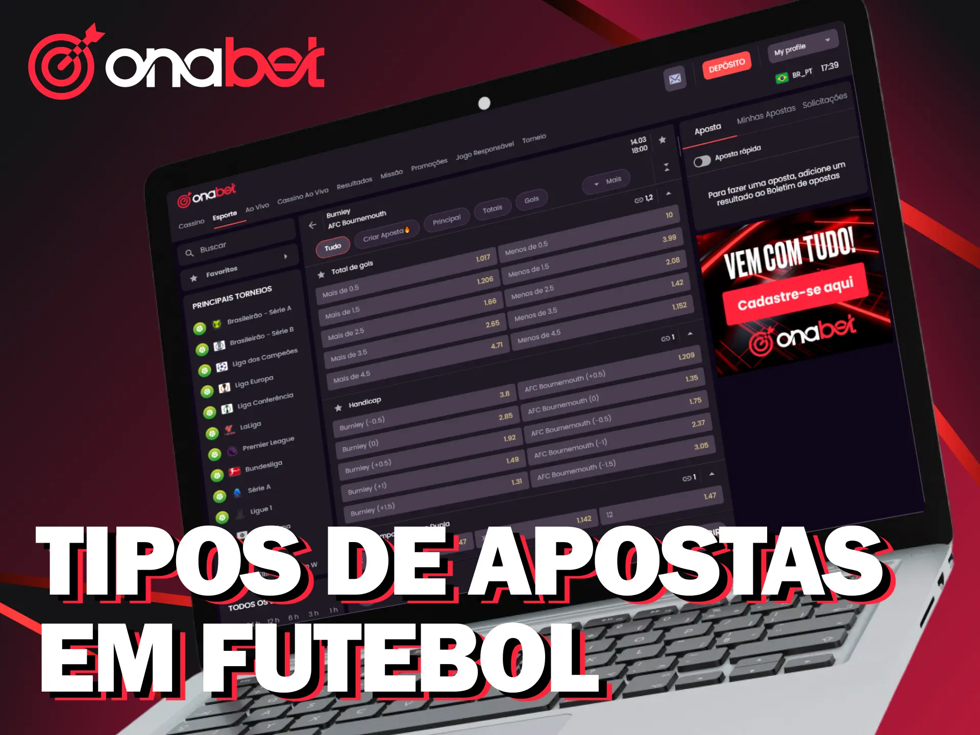 Explore os diversos mercados e tipos de apostas de futebol que a Onabet oferece.