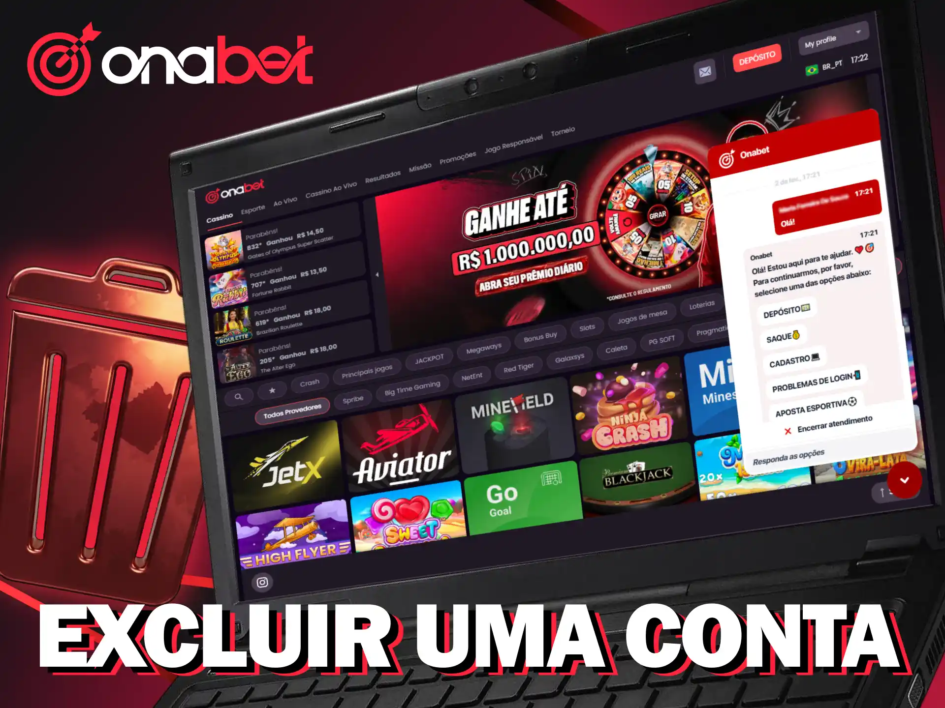 Siga as etapas para excluir sua conta na Onabet.