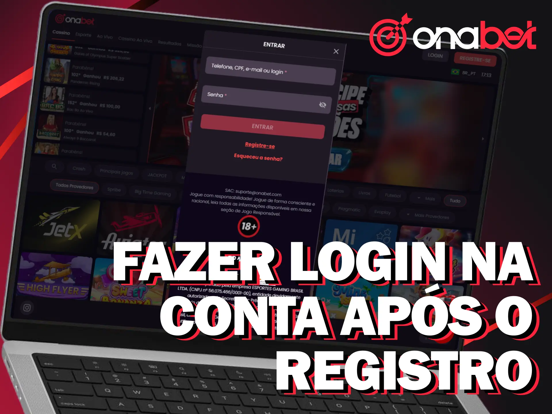 Faça login na sua conta Onabet.