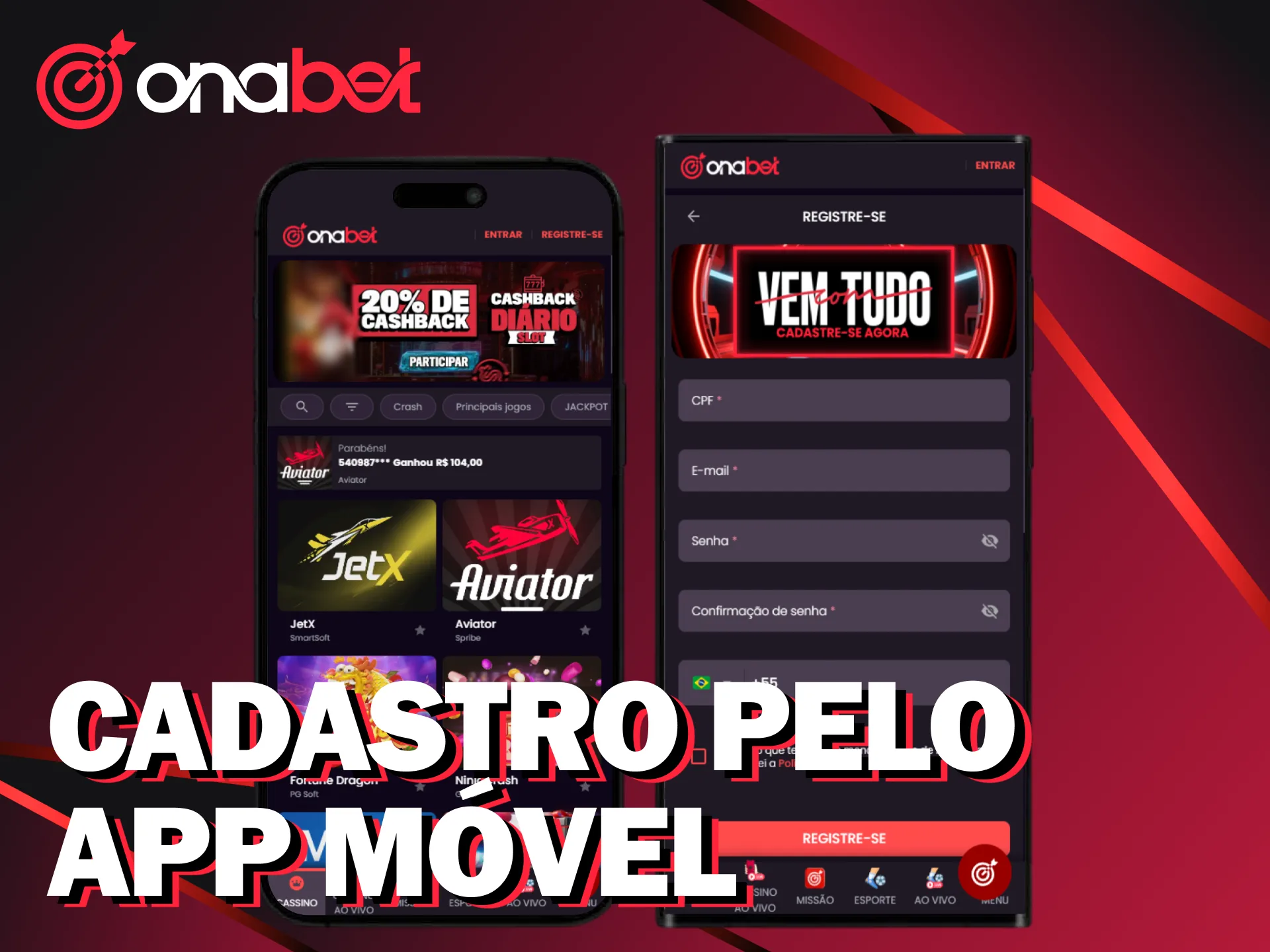 Use o app móvel para cadastro na Onabet.
