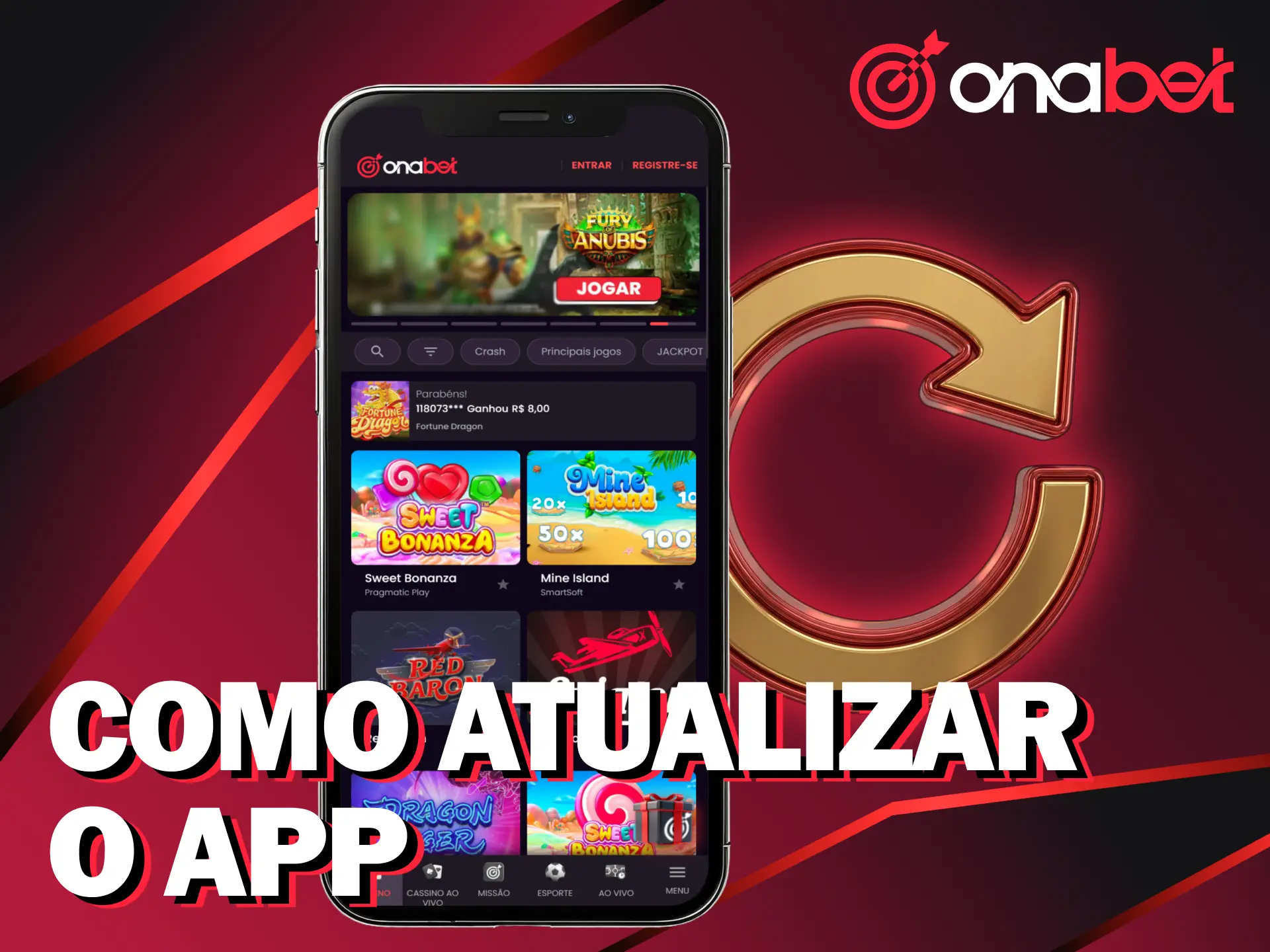 Atualize o app Onabet no iOS para a versão mais nova.