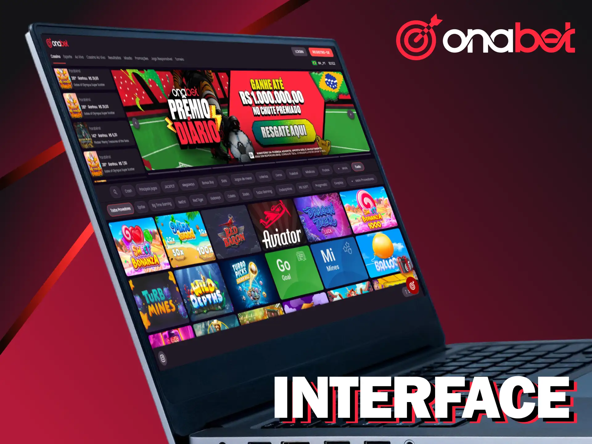Explore a interface do site Onabet para começar a jogar.