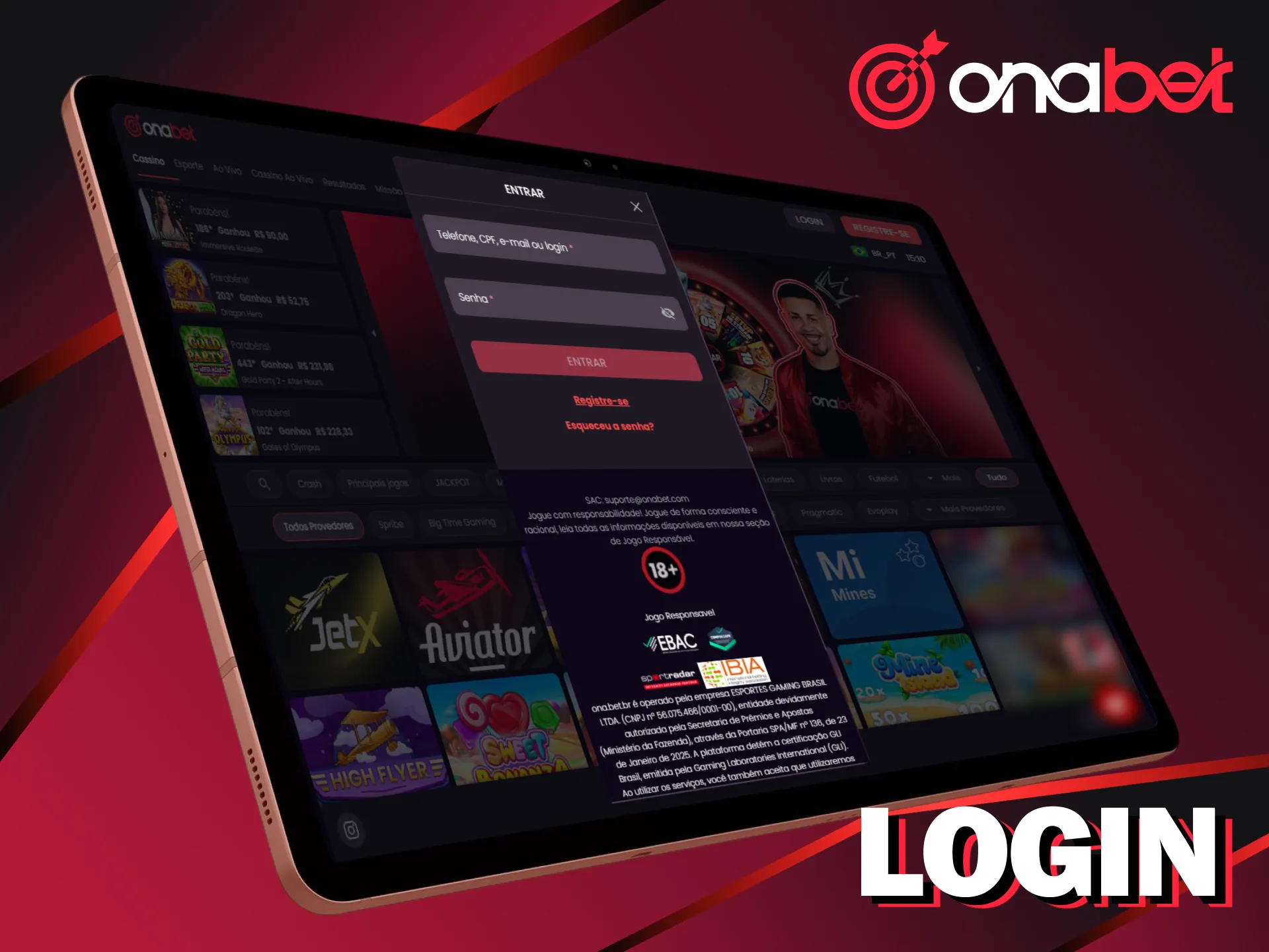 Faça login na sua conta Onabet.