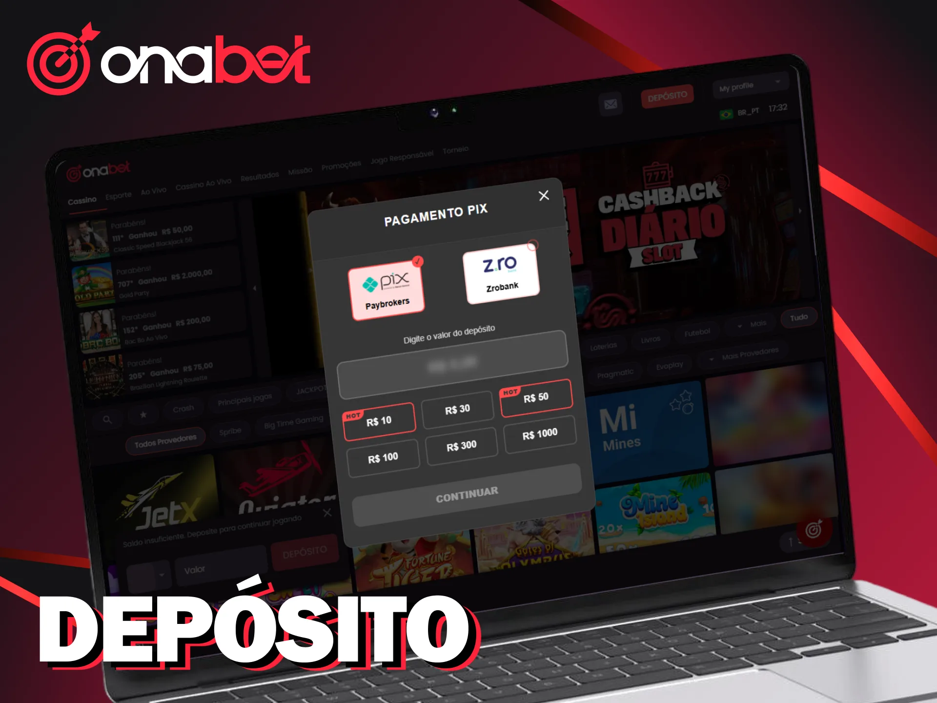 Siga o guia para realizar seu depósito na Onabet com segurança.