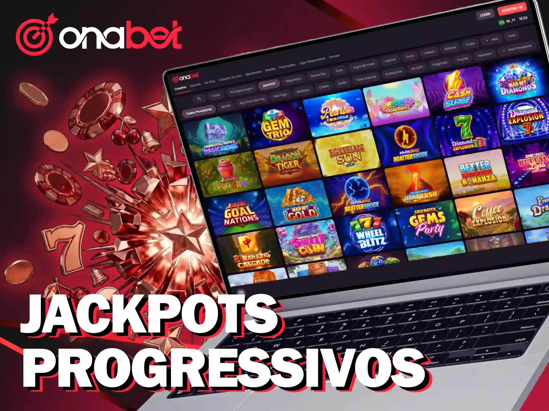 Tente a sorte nos jackpots para ganhar grandes somas em caça-níqueis na Onabet.