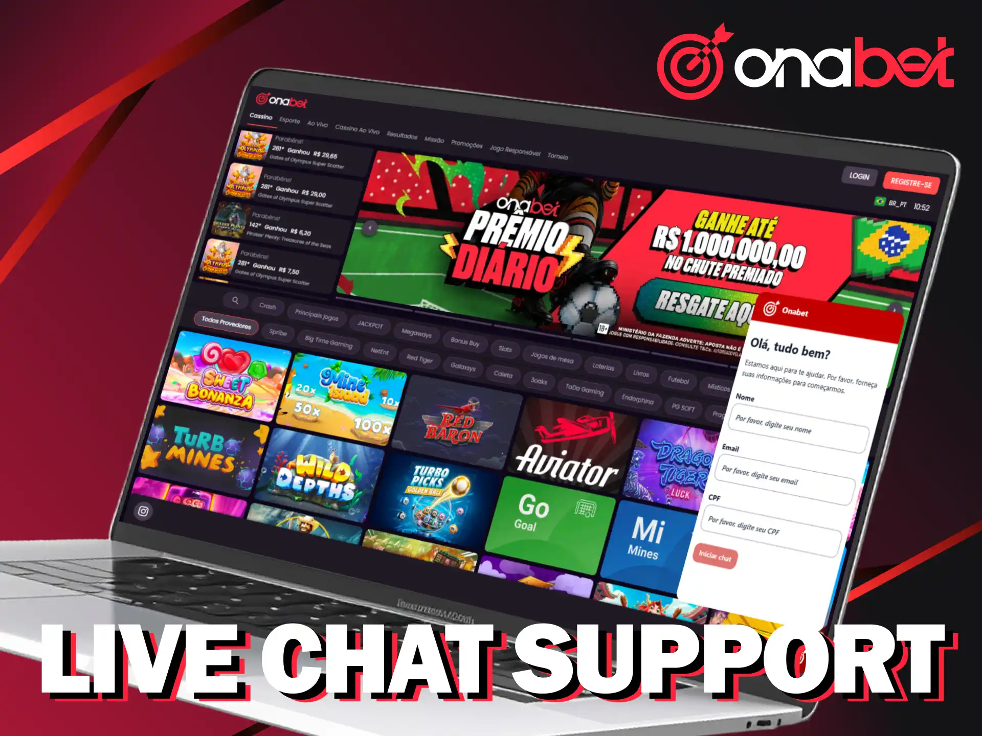 Utilize o chat ao vivo para resolver problemas rapidamente no suporte Onabet.